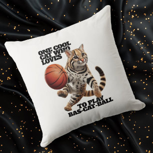 One Cool Cat Who Loves to Play Bas-cat-ball Cushion