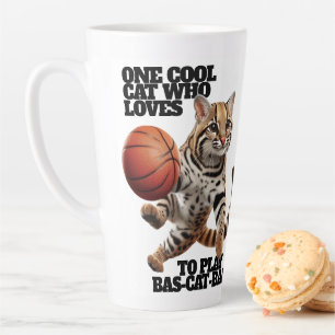 One Cool Cat Who Loves to Play Bas-cat-ball Latte Mug