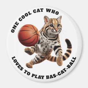 One Cool Cat Who Loves to Play Bas-cat-ball Magnet