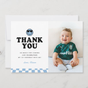 One Cool Dude Blue Happy Photo Boy 1st Birthday Thank You Card