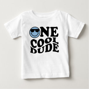 One Cool Dude Blue Happy Smile Boy 1st Birthday  Baby T-Shirt