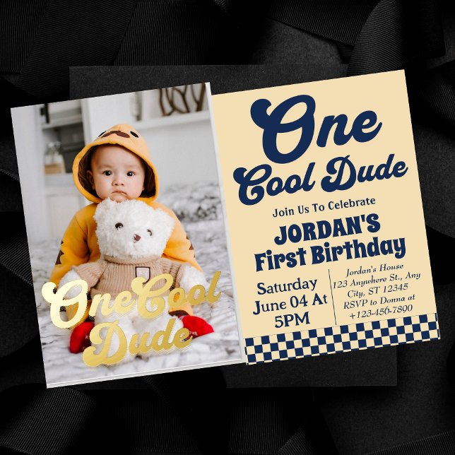One Cool Dude Boy 1st Birthday Photo Gold  (Creator Uploaded)