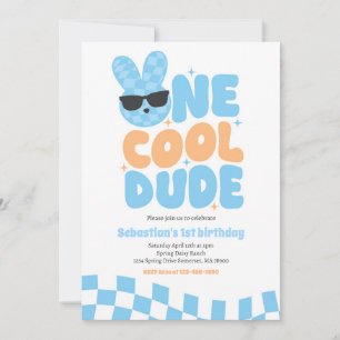 One Cool Dude Boy Spring Bunny 1st Birthday Party Invitation