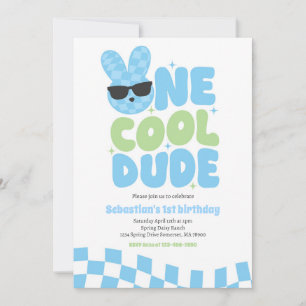 One Cool Dude Boy Spring Bunny 1st Birthday Party Invitation
