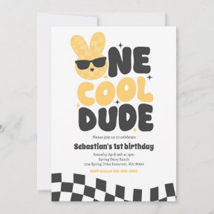 One Cool Dude Boy Spring Bunny 1st Birthday Party Invitation
