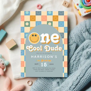One Cool Dude Boys Retro 1st Birthday Invitation