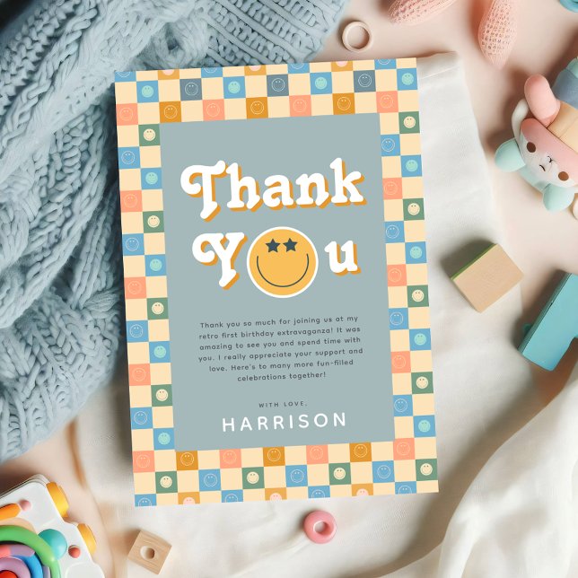One Cool Dude Boys Retro First Birthday Thank You Card (Creator Uploaded)