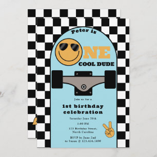 One Cool Dude Invite 1st First Birthday Skateboard