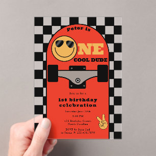One Cool Dude Invite 1st First Birthday Skateboard Acrylic Invitations