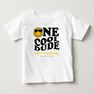 One Cool Dude Preppy Smile Face Boy 1st Birthday Baby T-Shirt