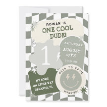 One Cool Dude Retro Chequerboard 1st Birthday 