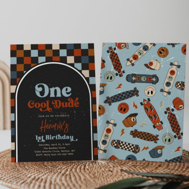 One Cool Dude Skateboard Birthday Invitation (Creator Uploaded)