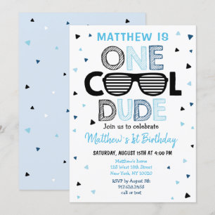 One Cool Dude Sunglass Boy First Birthday Invitation