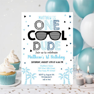 One Cool Dude Sunglass Boy First Birthday Invitation
