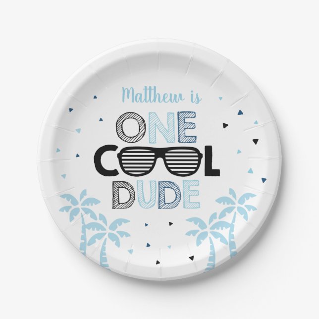 One Cool Dude Sunglass Boy First Birthday Paper Plate (Front)
