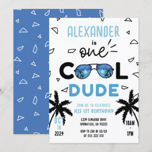 One Cool Dude Sunglasses Boy 1st First Birthday Invitation