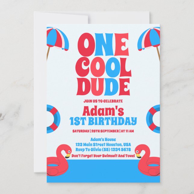 One Cool Dude Tropical Summer 1st Birthday  Invitation (Front)