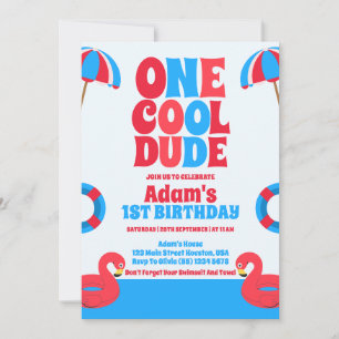 One Cool Dude Tropical Summer 1st Birthday  Invitation
