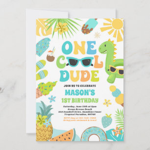 One Cool Dude Tropical Summer 1st Birthday Party Invitation