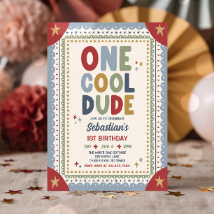 One Cool Dude Whimsical Boy 1st Birthday Party Invitation
