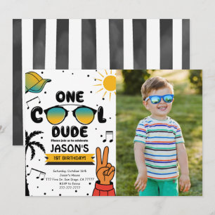 One Cool Sun glass Birthday Photo Invitation 