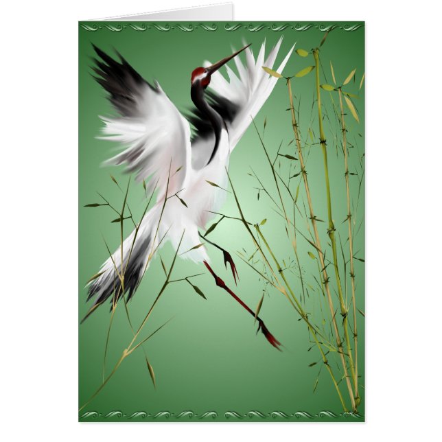 One Crane In Bamboo  Cards (Front)