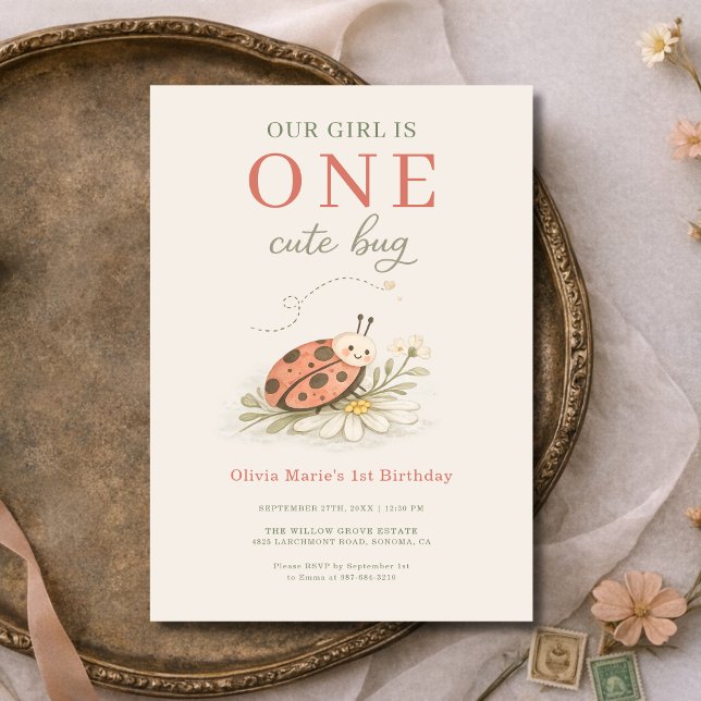 One Cute Bug 1st Girl's Birthday Party Invitation (Creator Uploaded)