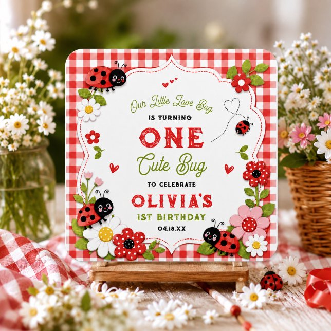 One Cute Bug Floral Ladybug 1st Birthday party Square Sticker (One Cute Bug Floral Ladybug 1st Birthday party Square Sticker
)