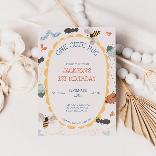 One Cute Bug Insect Garden First Birthday Invitation (Creator Uploaded)