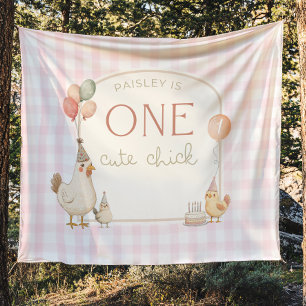 One Cute Chick Birthday Banner Backdrop  Tapestry