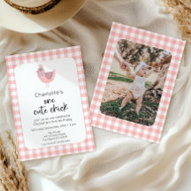 One Cute Chick Peach 1st Birthday Photo Invitation