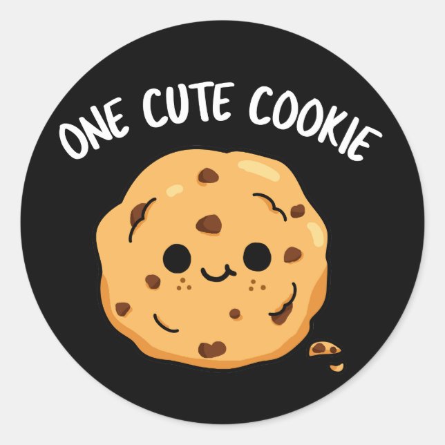 One Cute Cookie Funny Food Pun Dark BG Classic Round Sticker (Front)