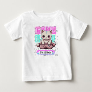 One Cute Kawaii Gamer Cat, game over Print Baby T-Shirt