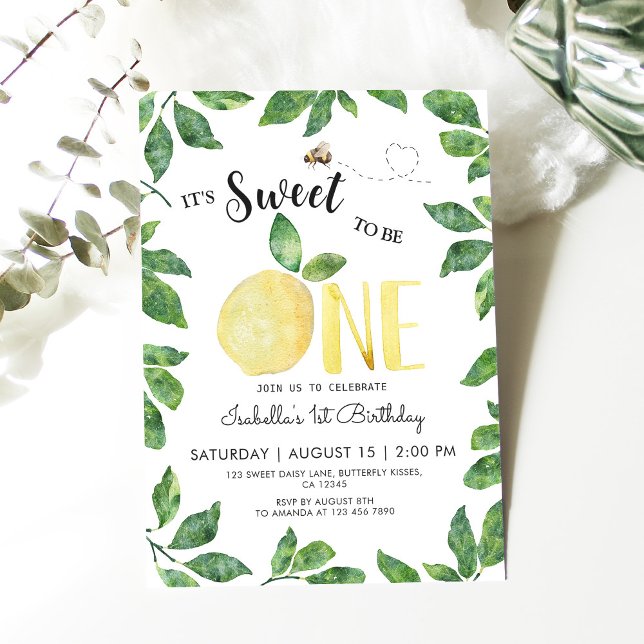 One Cute Lemon and Bee 1st Birthday Invitation (Creator Uploaded)