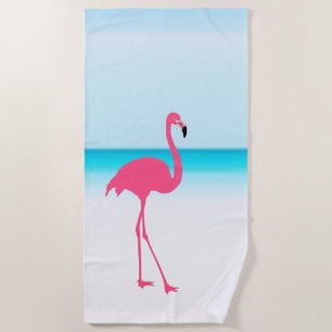 One cute pink flamingo on the beach beach towel