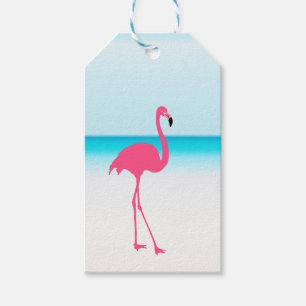 One cute pink flamingo on the beach gift tags