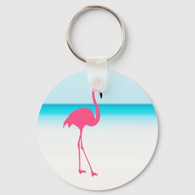 One cute pink flamingo on the beach key ring (Front)