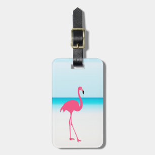 One cute pink flamingo on the beach luggage tag