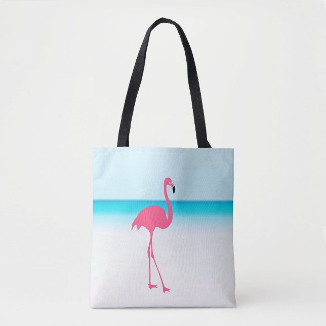 One cute pink flamingo on the beach tote bag (Front)