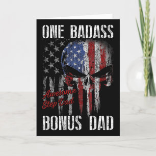 One D Bonus Step Dad Skull American Flag Fathers D Card