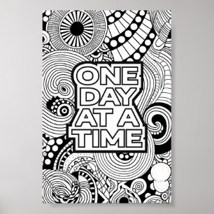 One Day at a Time Abstract Pattern Adult Colouring Poster