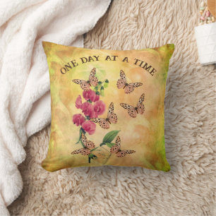 One Day At A Time Butterfly Flower Inspirational Cushion