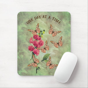 One Day At A Time Butterfly Flower Inspirational Mouse Mat