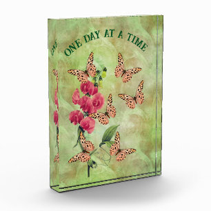 One Day At A Time Butterfly Flower Inspirational Photo Block
