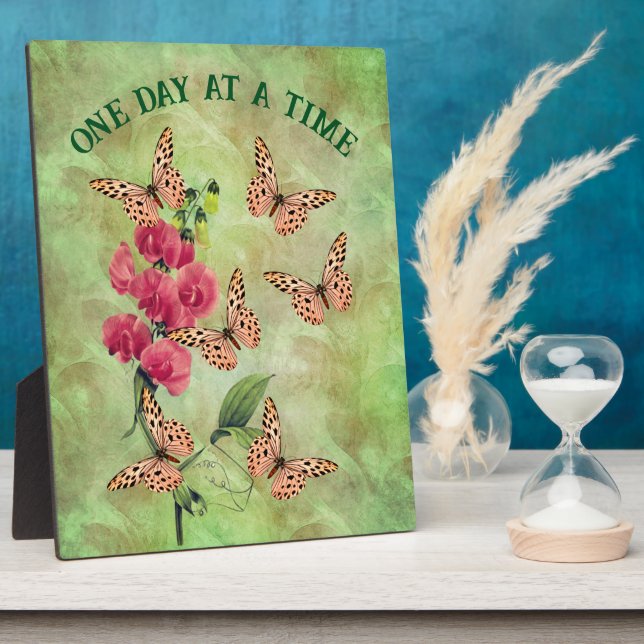 One Day At A Time Butterfly Flower Inspirational Plaque (Side)