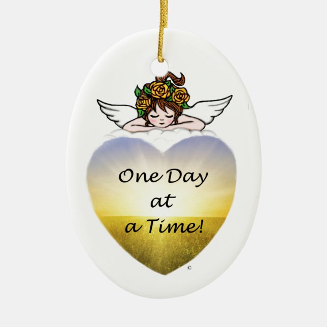 One Day at a Time Ceramic Tree Decoration (Front)