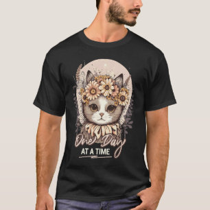 One Day At a Time Cute Cat Animal Positive Mental  T-Shirt
