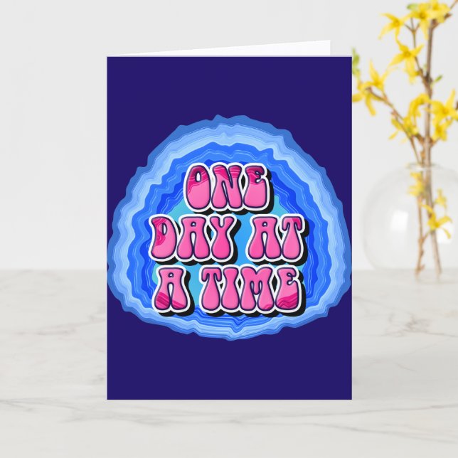 One Day At A Time Geode 12 Step AA Recovery Slogan Card (Yellow Flower)
