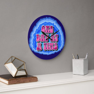 One Day At A Time Geode 12 Step AA Recovery Slogan Large Clock