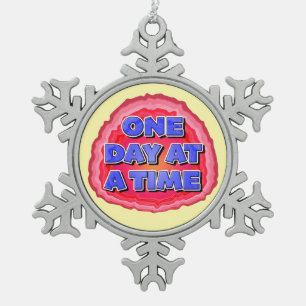 One Day At A Time Geode 12 Step AA Recovery Slogan Snowflake Pewter Christmas Ornament